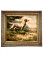 19TH C.FRENCH HUNTING DOG OIL