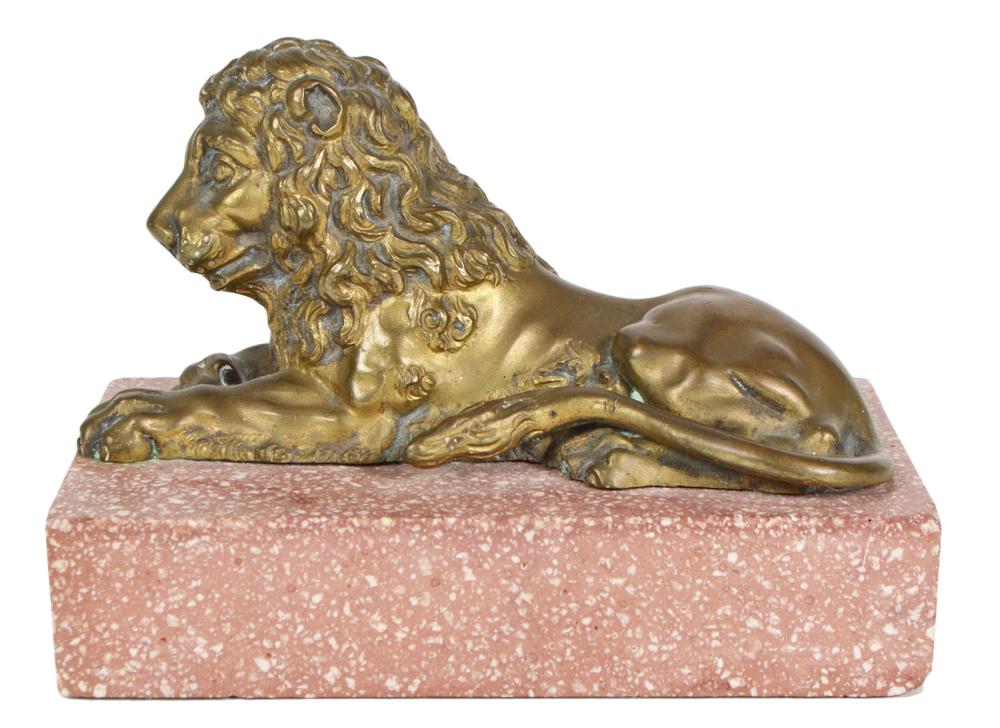 19TH CT. BRONZE LION ON PORPHYRY