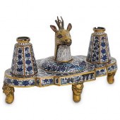 19TH CT. CLOISONNE DEER INKWEL
