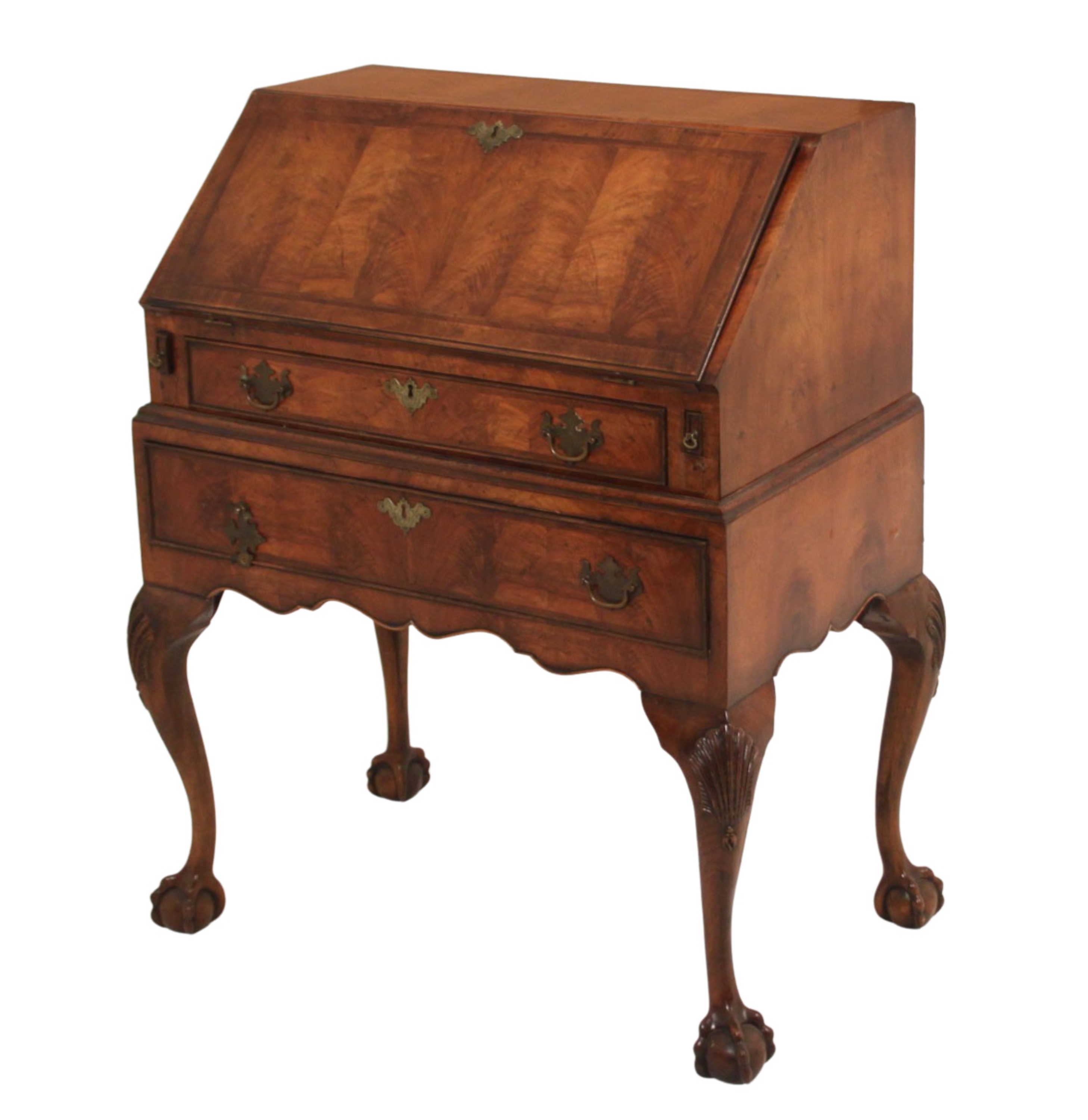 19TH ENGLISH WALNUT BUREAU ON STAND