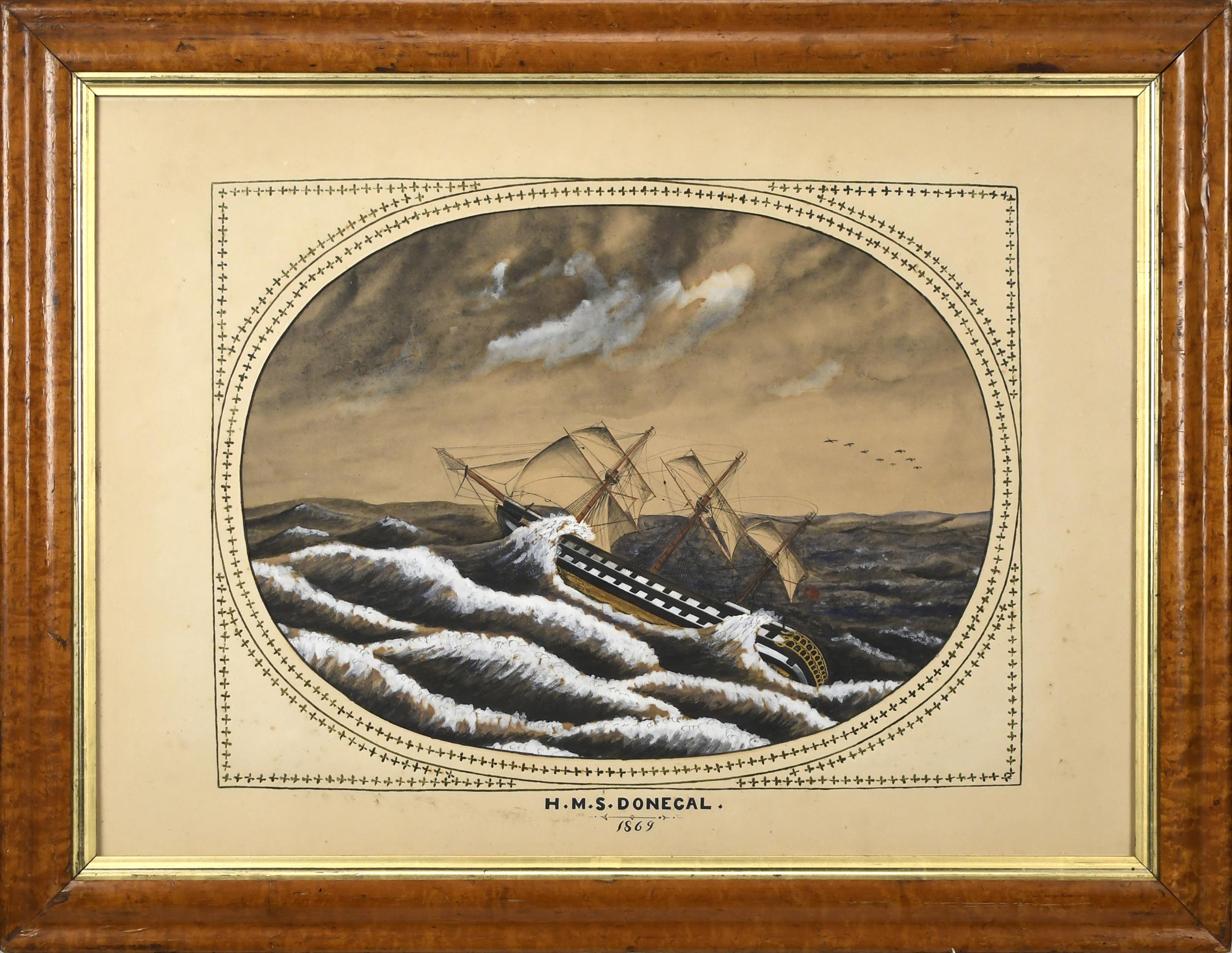19TH FOLK ART W/C SHIP, HMS