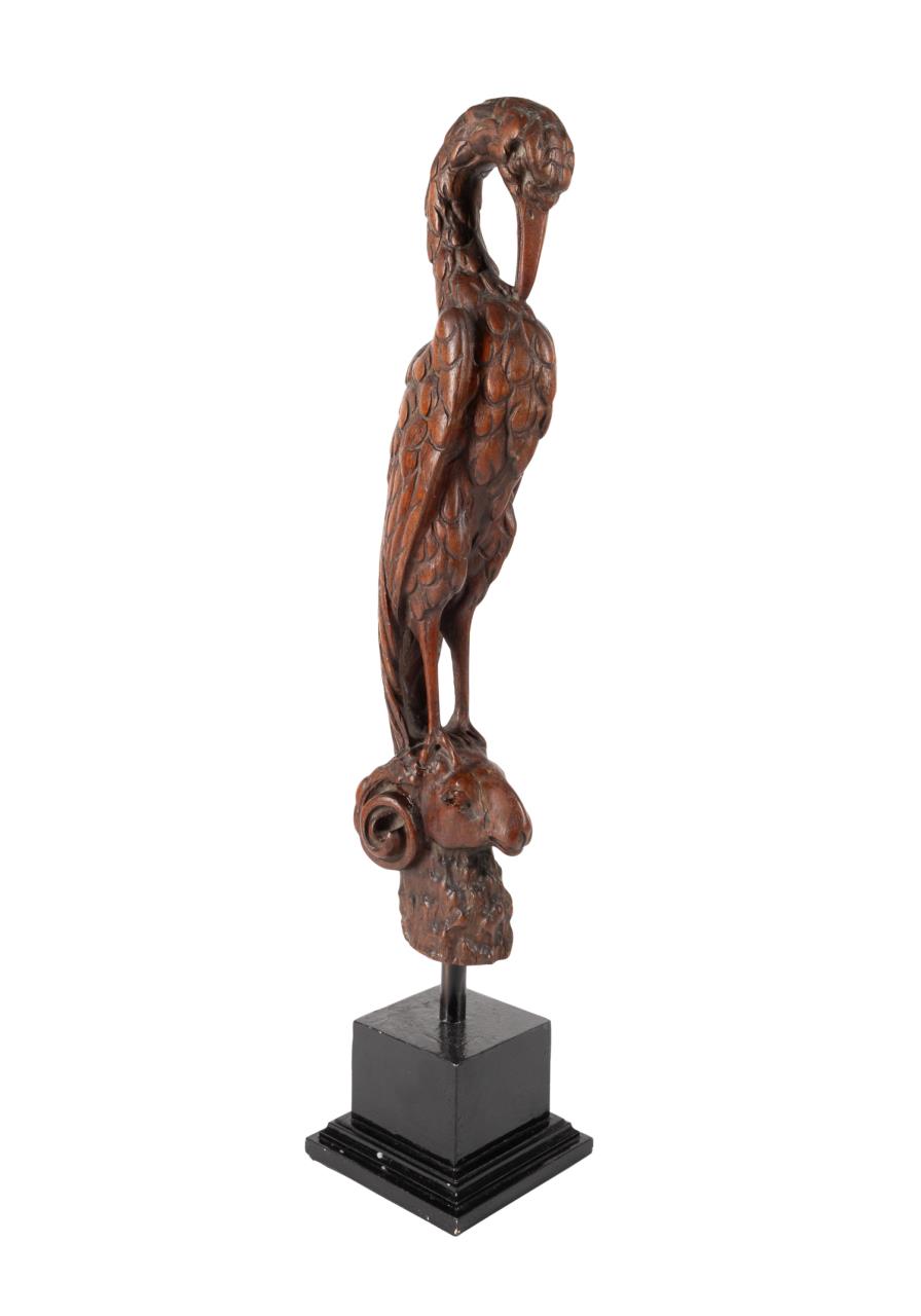 19TH/20TH C. CARVED WOODEN HERON ON
