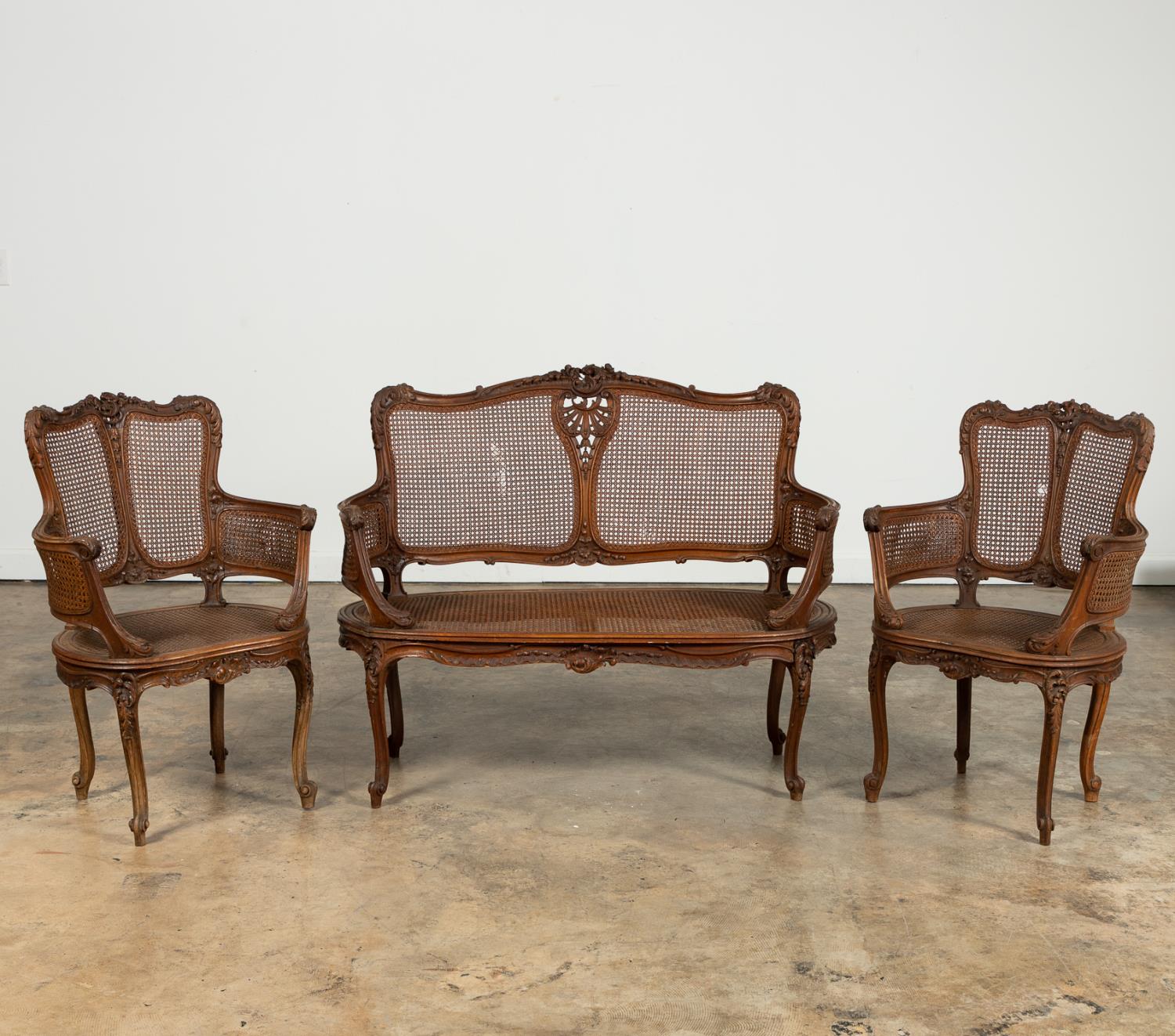 19TH/20TH C. FRENCH CANED SETTEE