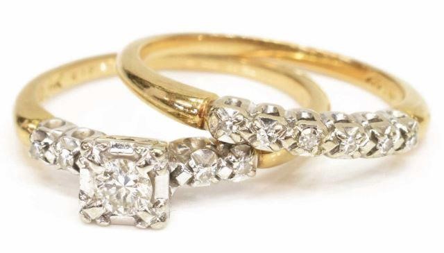 (2) 14K GOLD DIAMOND ENGAGEMENT