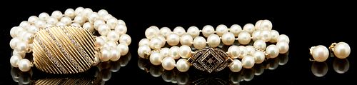 2 14K GOLD & PEARL BRACELETS &
