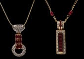 (2) 14K two-tone ruby and diam