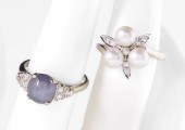 (2) 14K white gold diamond pav