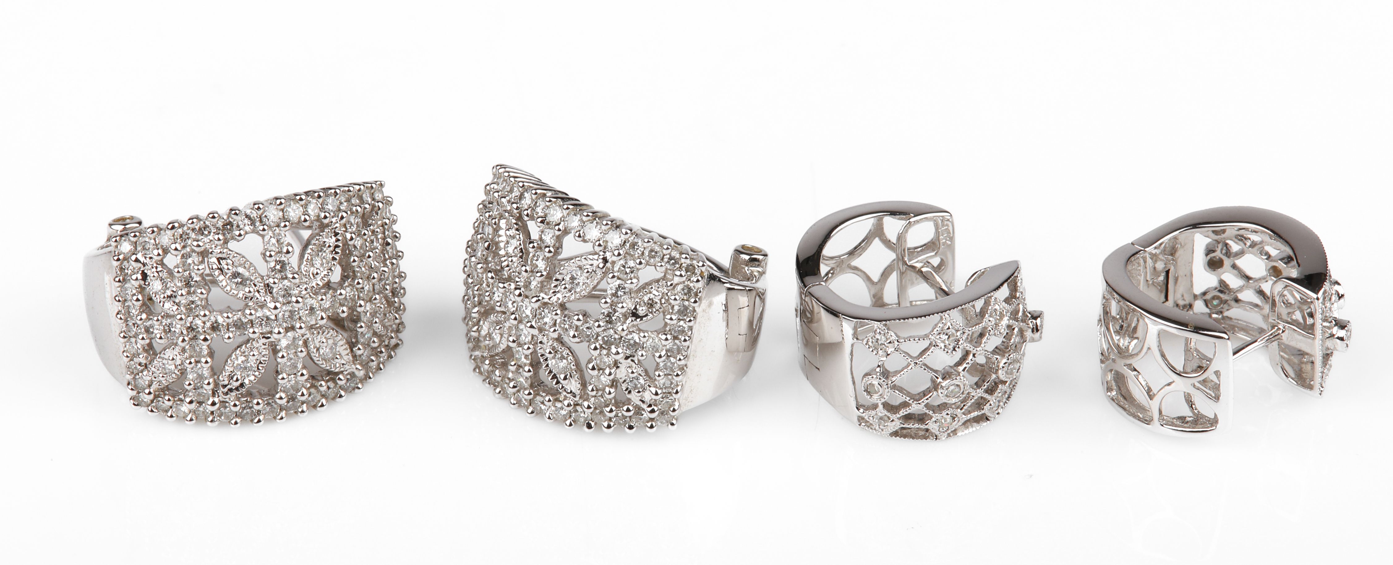 (2) 14K White gold pierced