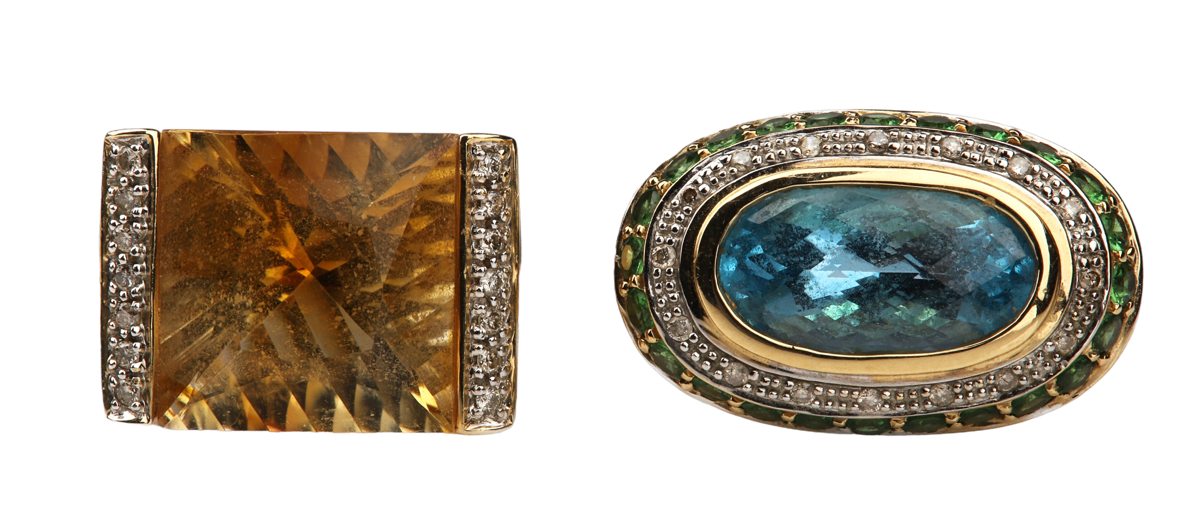 (2) 14K Yellow gold blue topaz
