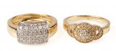 (2) 14K Yellow gold diamond pa