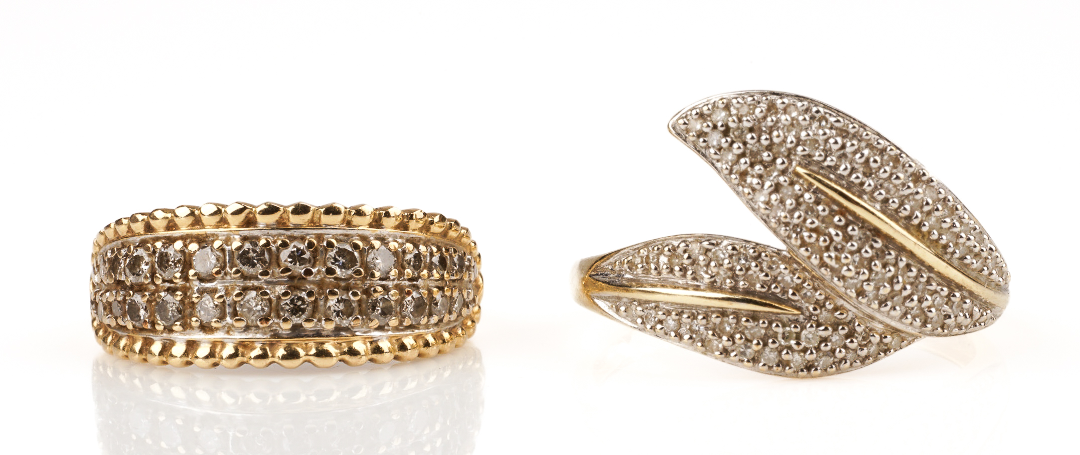 (2) 14K Yellow gold diamond pave