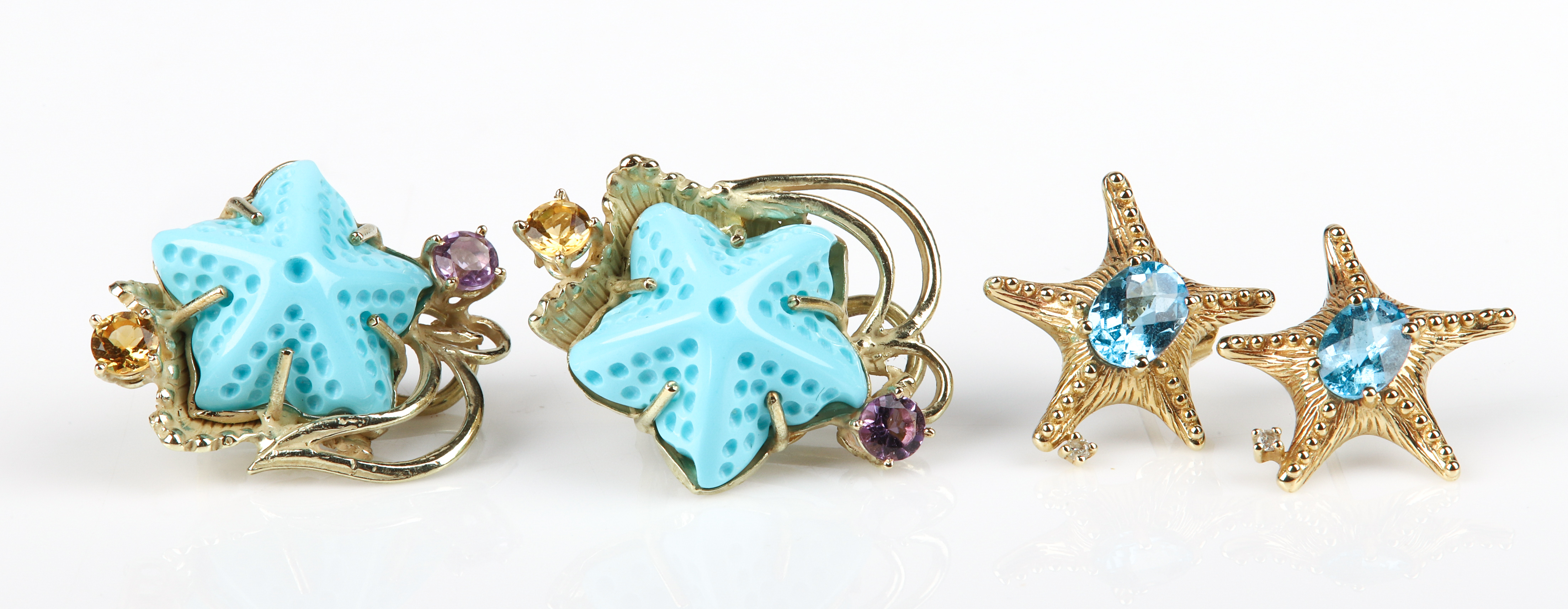 (2) 14K Yellow Gold Starfish Form