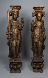 2 17TH CENTURY GILT WOOD GREEK