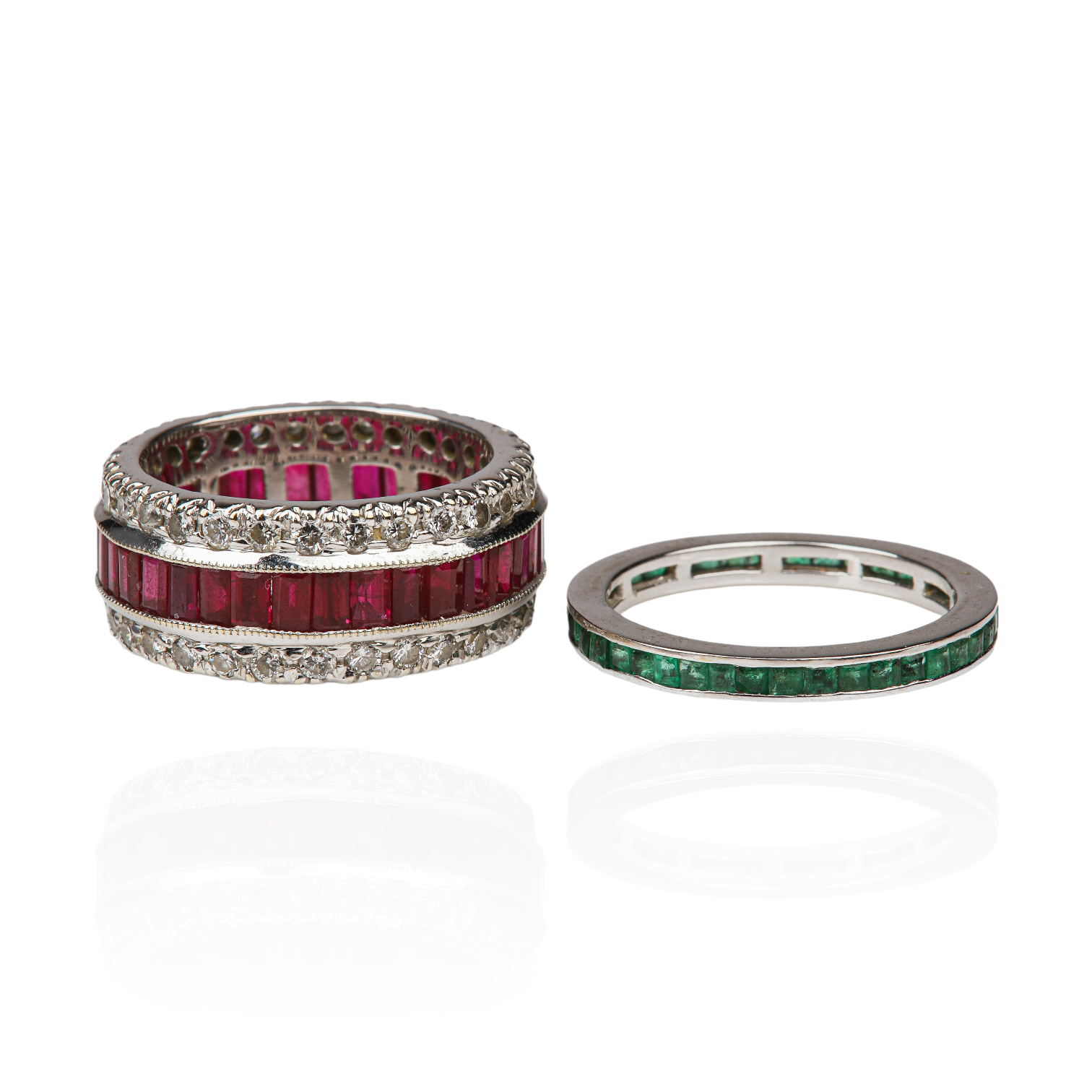 (2) 18K Diamond and Ruby Eternity
