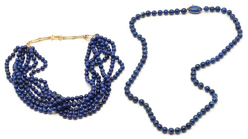 2 18K & LAPIS LAZULI BEADED