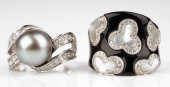 (2) 18K White gold pearl and m