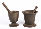 (2) 19th C Cast iron mortar an
