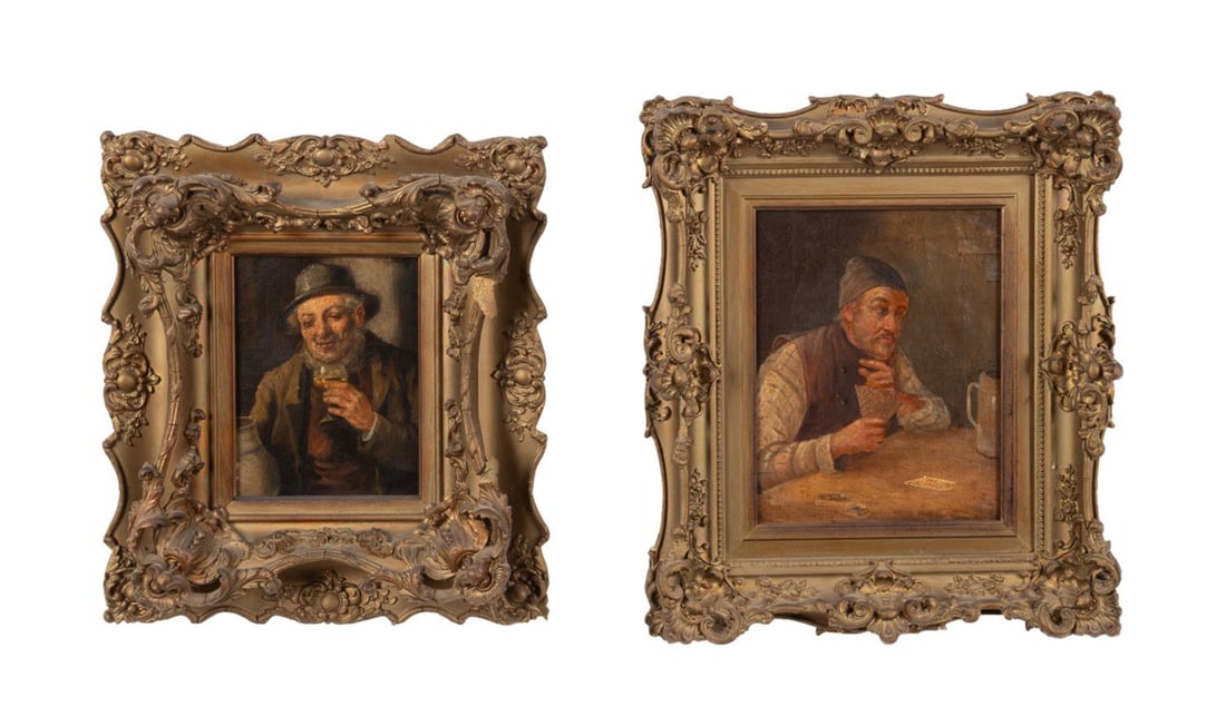 2 19TH C. GERMAN GENTLEMEN OIL
