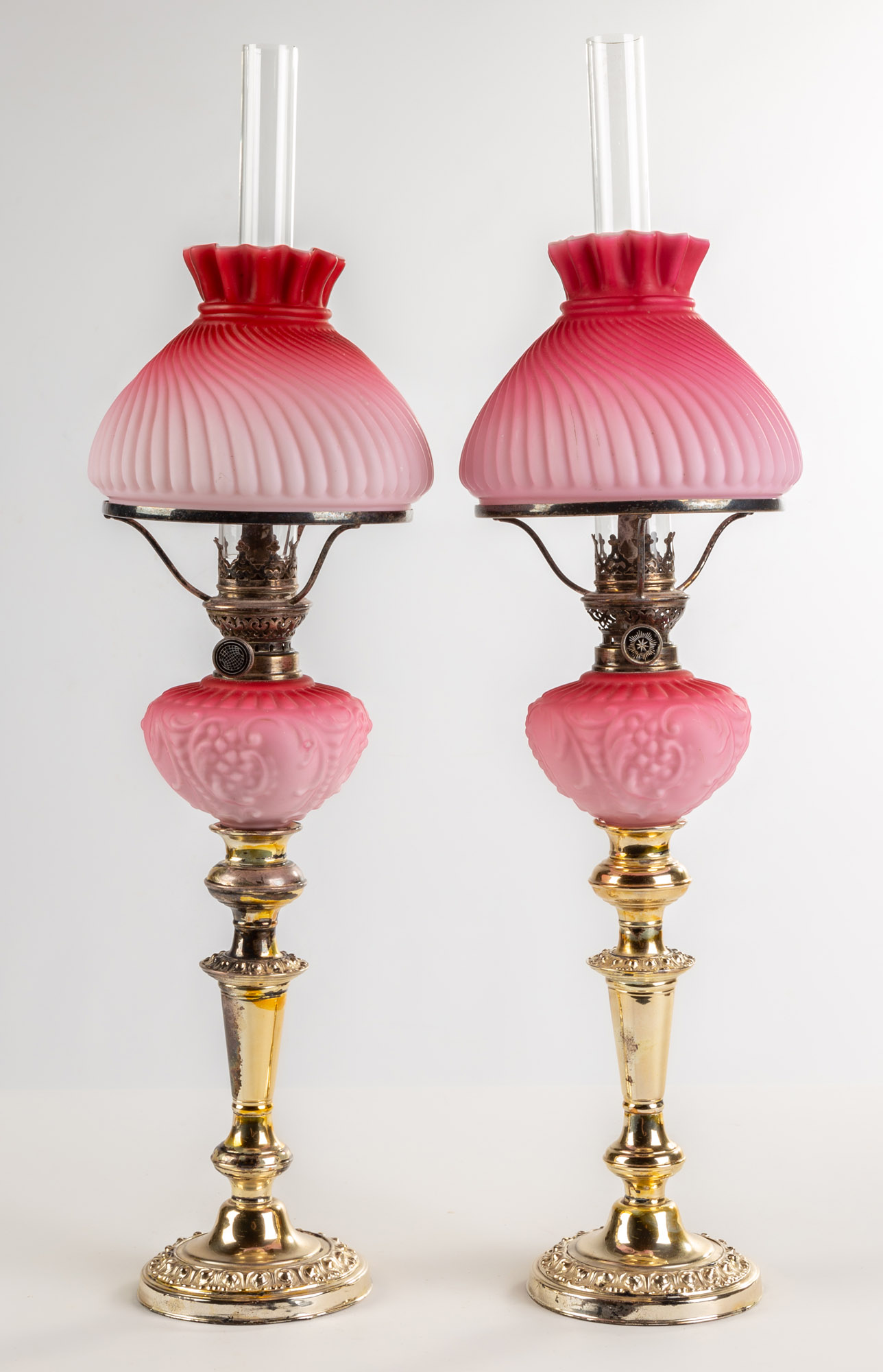 (2) 19TH CENTURY PINK SATIN PEG