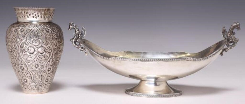 (2) 800 SILVER REPOUSSE VASE &