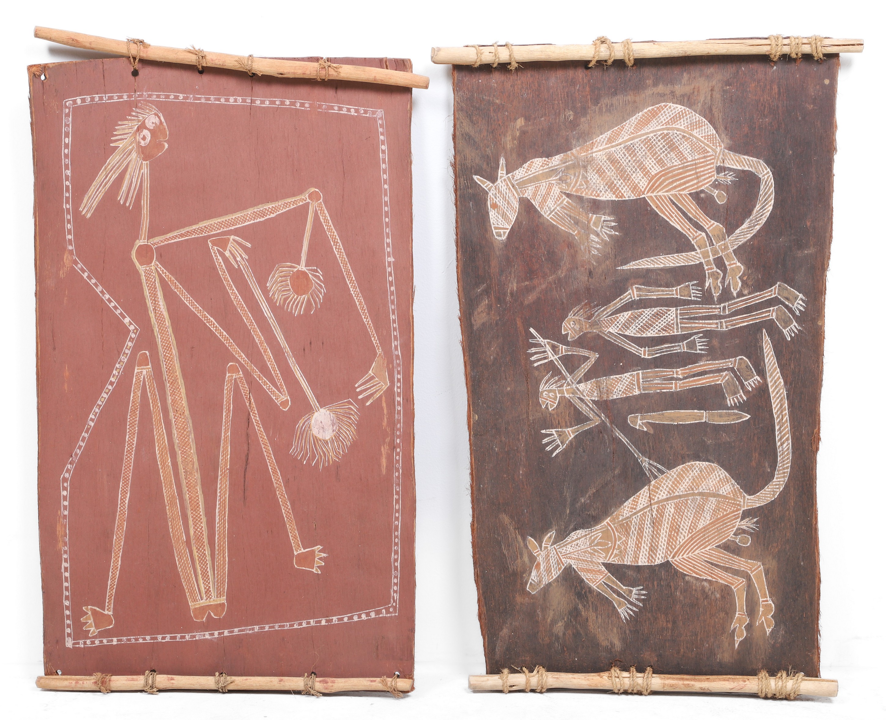 (2) Aboriginal Bark Paintings,