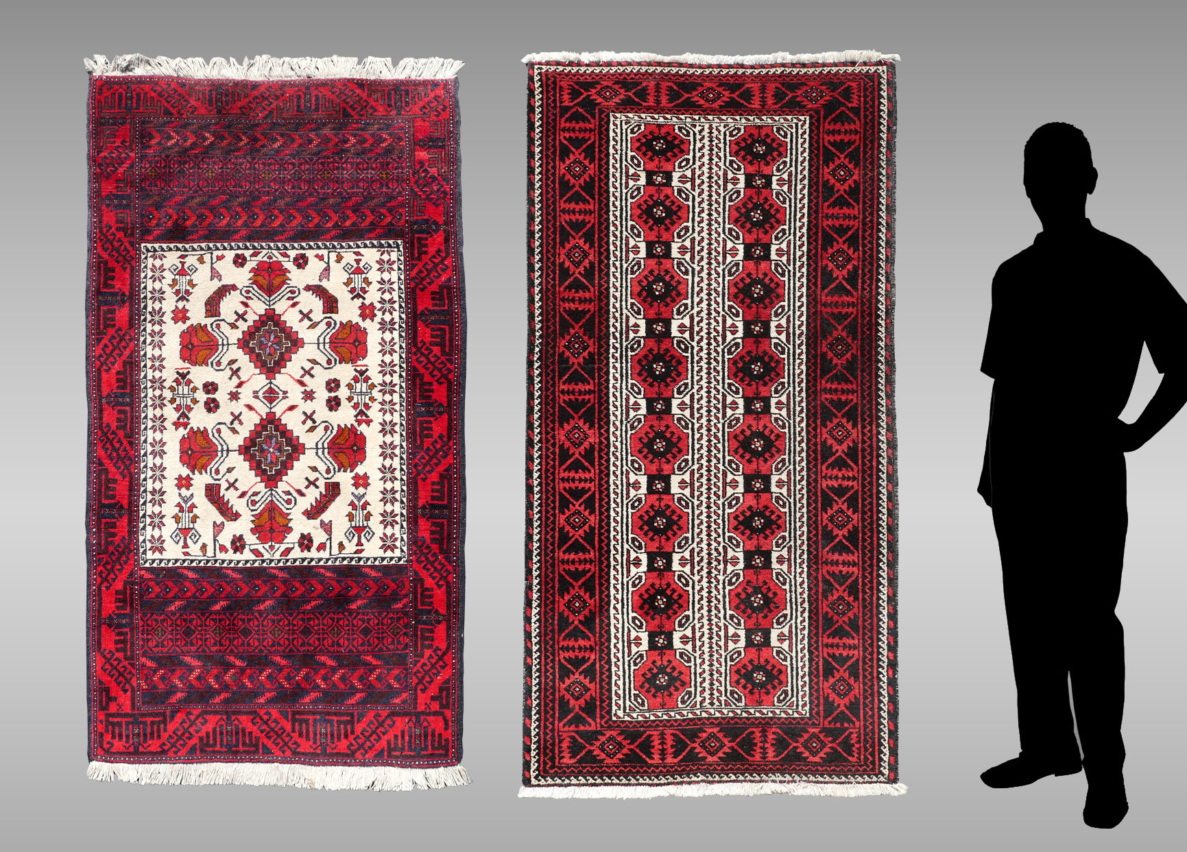 2 AFGHAN BELOUCHI HAND KNOTTED WOOL