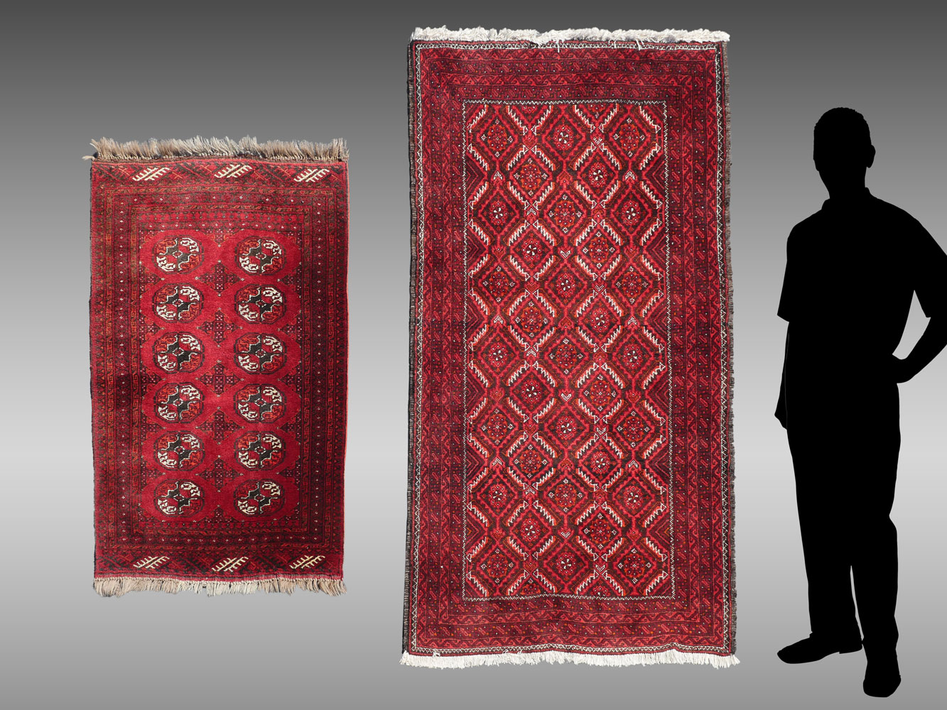 2 AFGHAN BOKHARA HAND KNOTTED