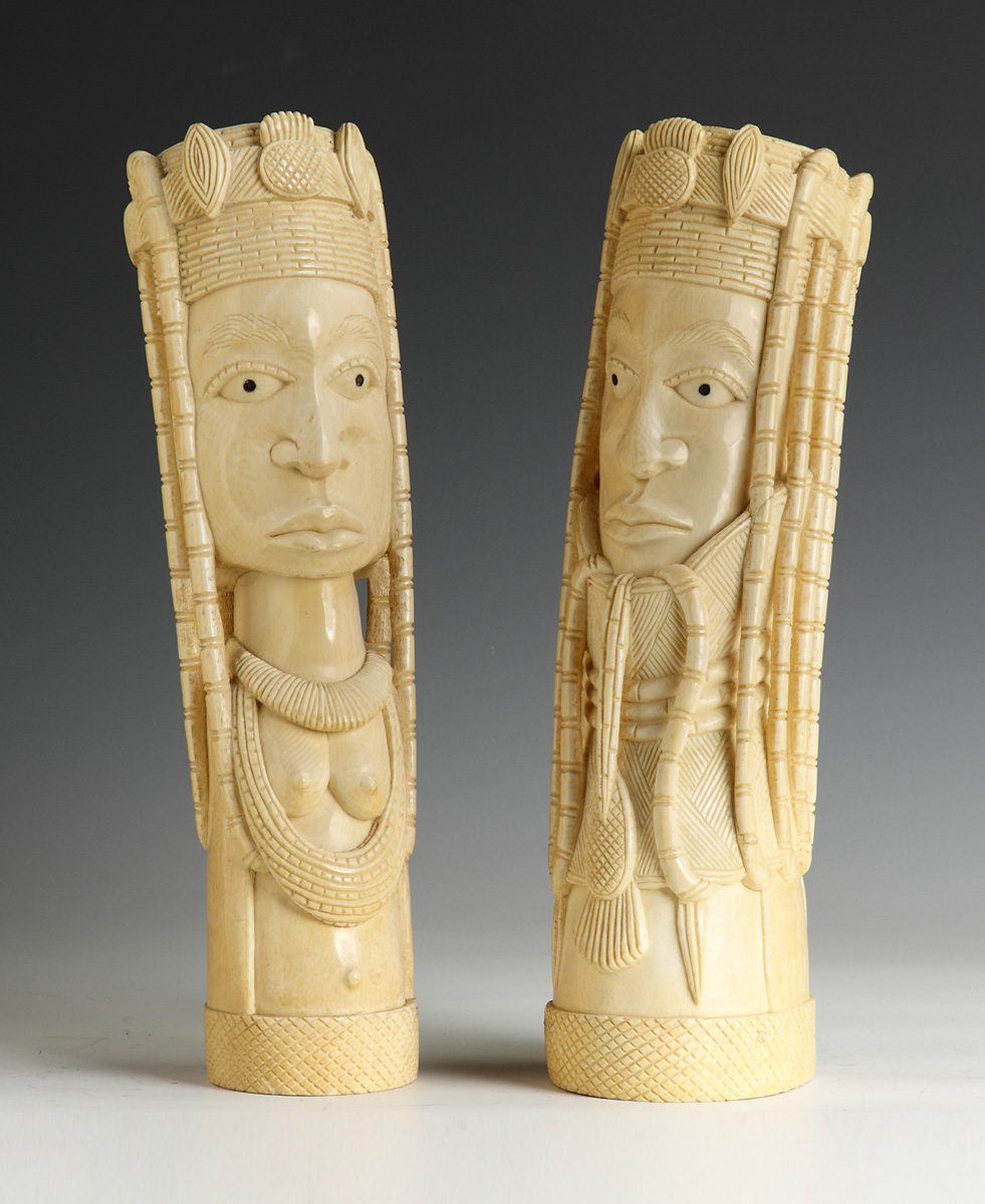 2 African Carved Ivory Heads of a