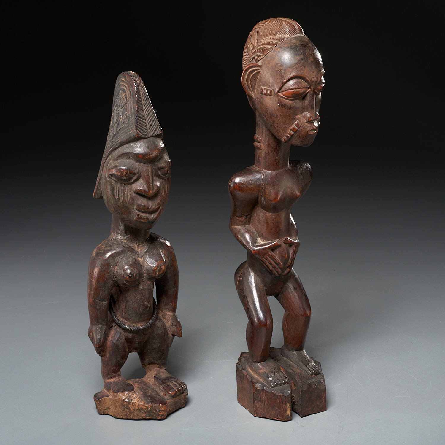(2) AFRICAN CARVED MALE FIGURES,