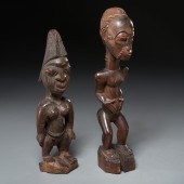 (2) AFRICAN CARVED MALE FIGURE