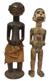 (2) AFRICAN CARVED WOOD MALE F