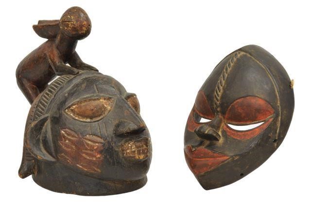 (2) AFRICAN CARVED WOOD MASKS, PUNU