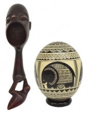 2) AFRICAN CARVED WOOD SPOON &