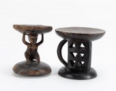 2 AFRICAN CARVED WOOD STOOLS,
