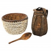 (2) African cowrie shell baske