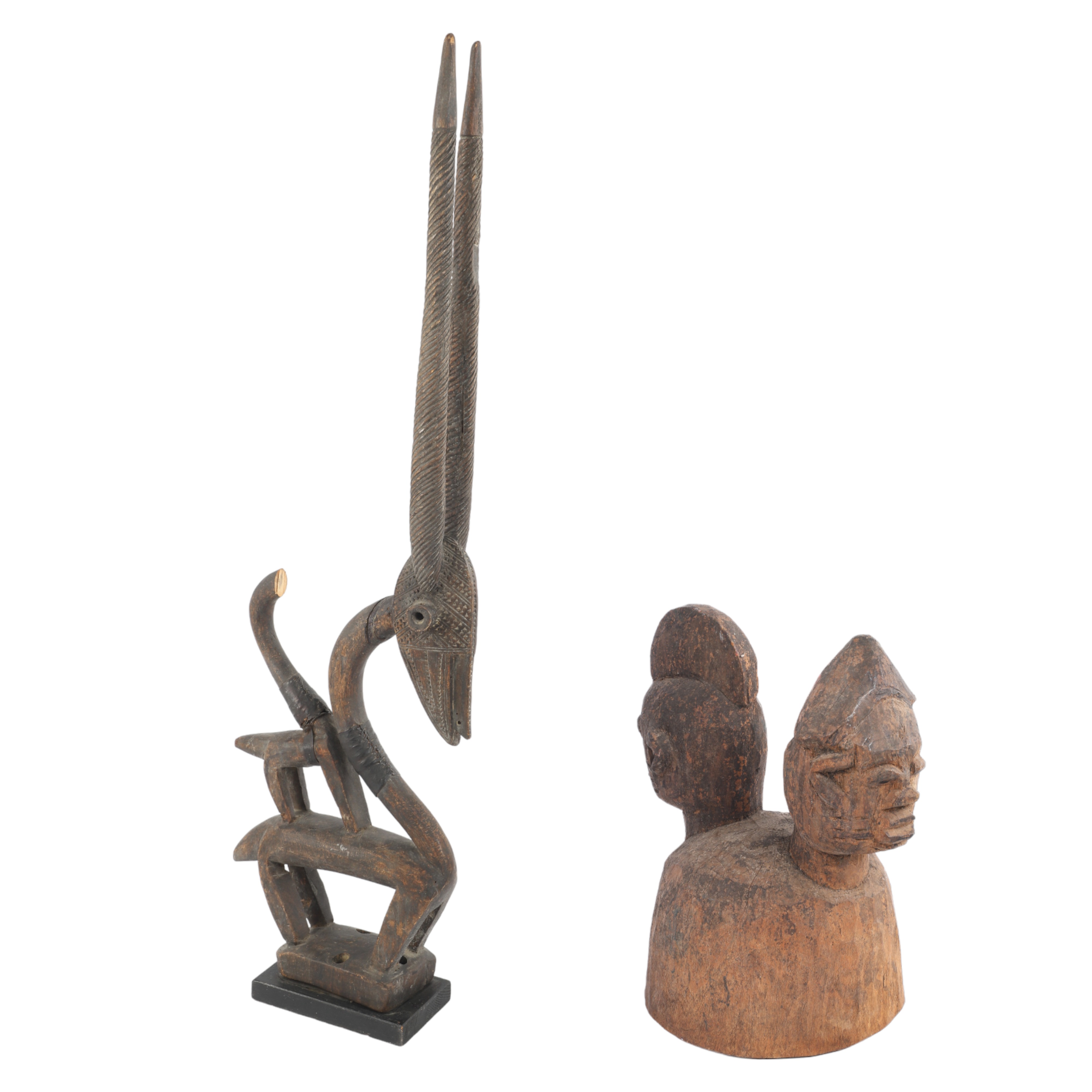 (2) African headdresses, c/o