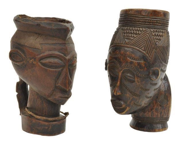 (2) AFRICAN TRIBAL CARVED WOOD KUBA