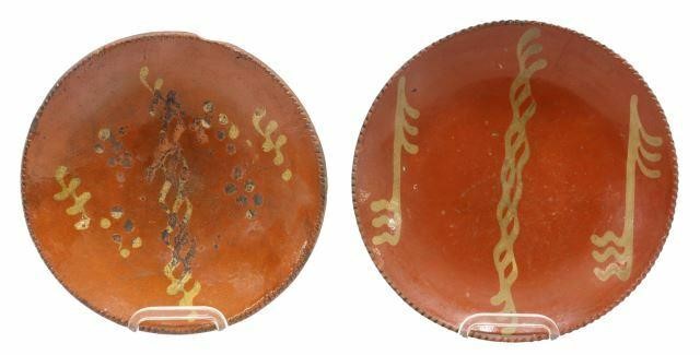 (2) AMERCIAN SLIP-DECORATED REDWARE
