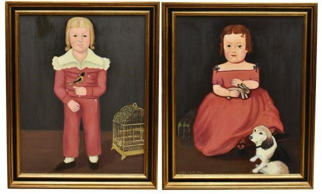 (2) AMERICAN FOLK ART PORTRAIT