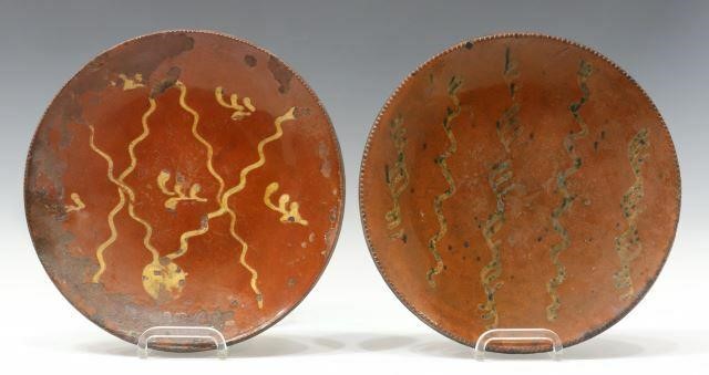(2) AMERICAN SLIP-DECORATED REDWARE