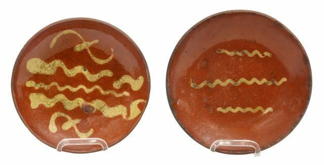 (2) AMERICAN SLIP-DECORATED REDWARE