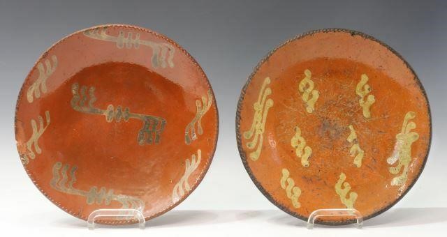 (2) AMERICAN SLIP-DECORATED REDWARE