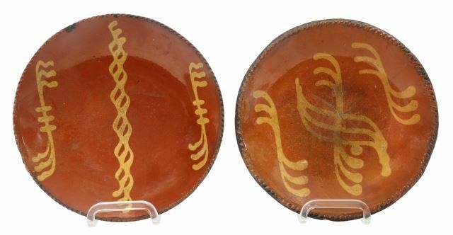 (2) AMERICAN SLIP-DECORATED REDWARE