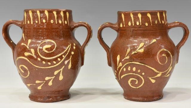 (2) AMERICAN SLIP-DECORATED REDWARE