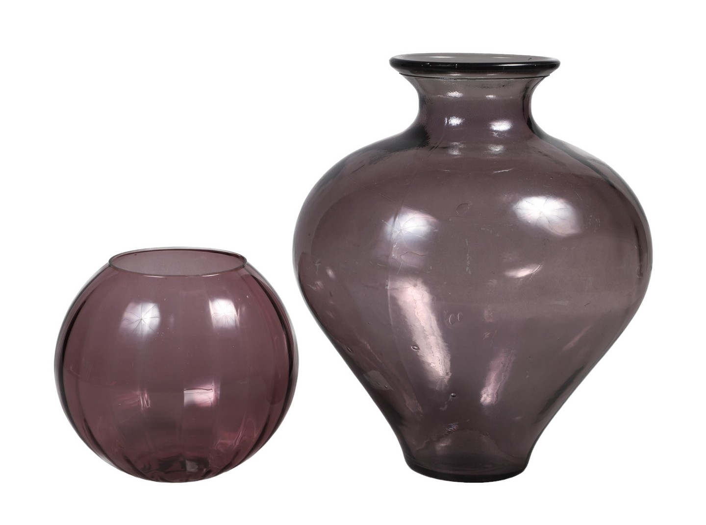 (2) Amethyst glass vases, c/o
