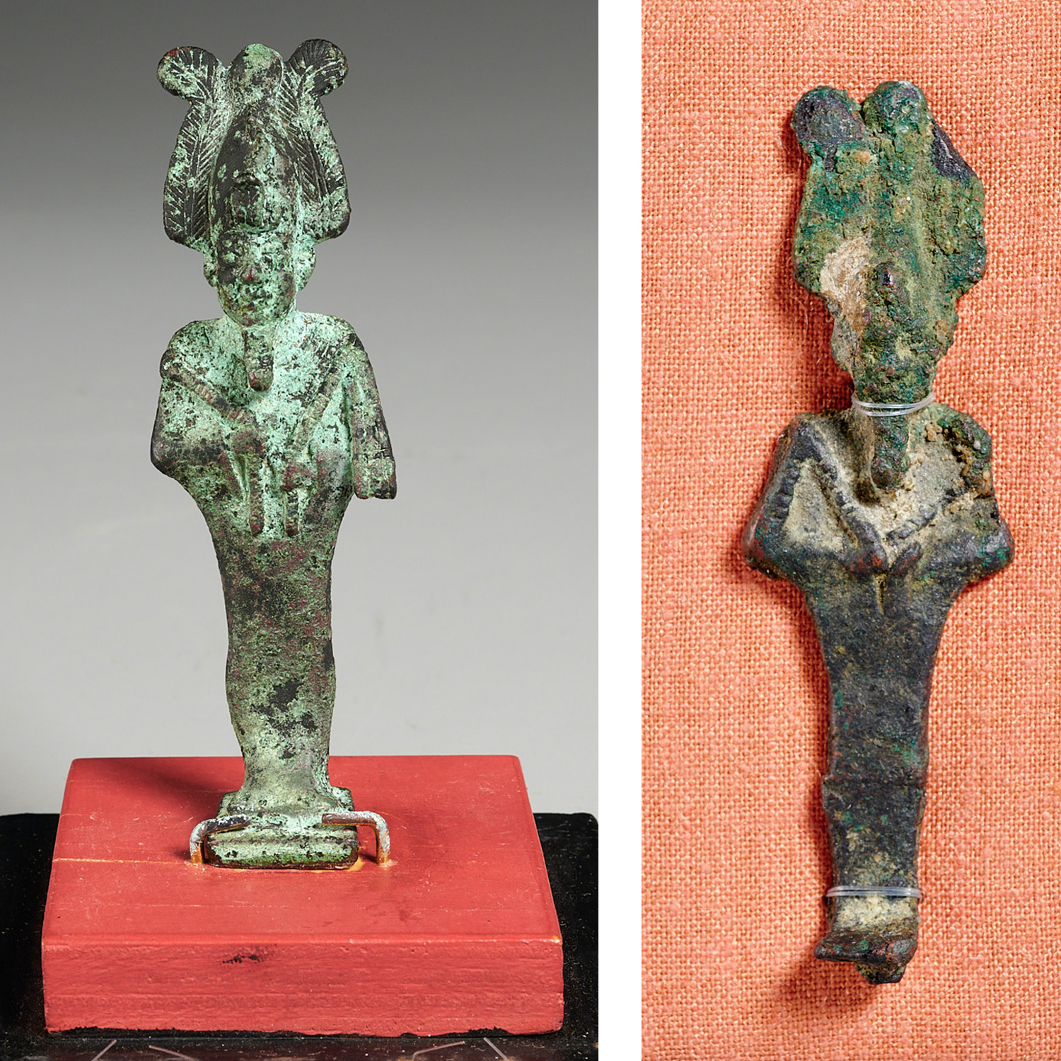 (2) ANCIENT EGYPTIAN BRONZE OSIRIS,