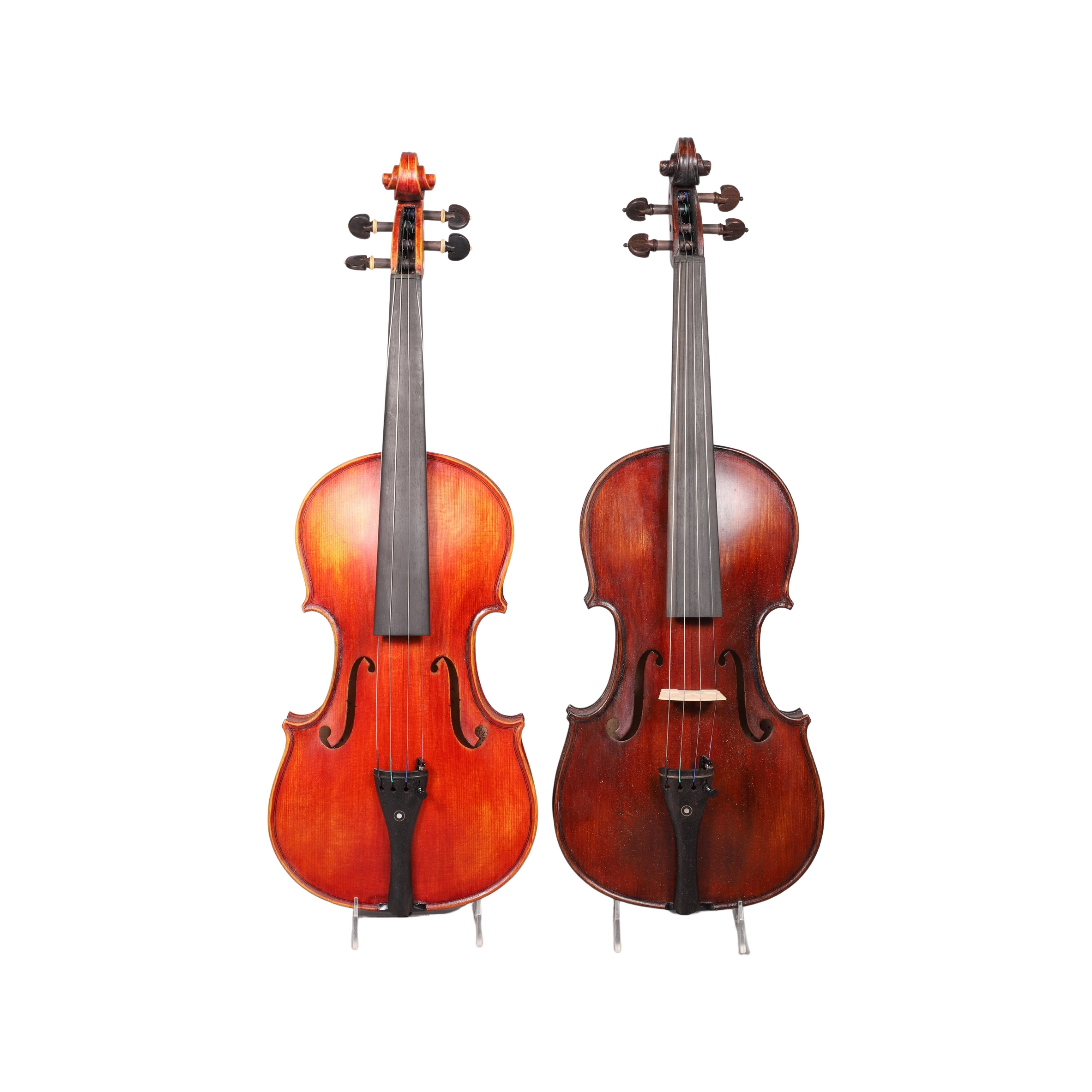(2) Antique 4/4 violins, figured