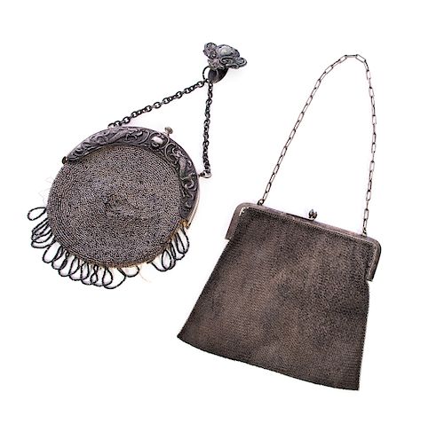2 ANTIQUE BEAD AND MESH