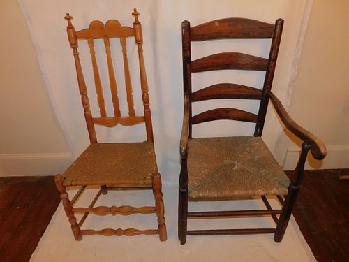 2 ANTIQUE CHAIRS - BANNISTER &
