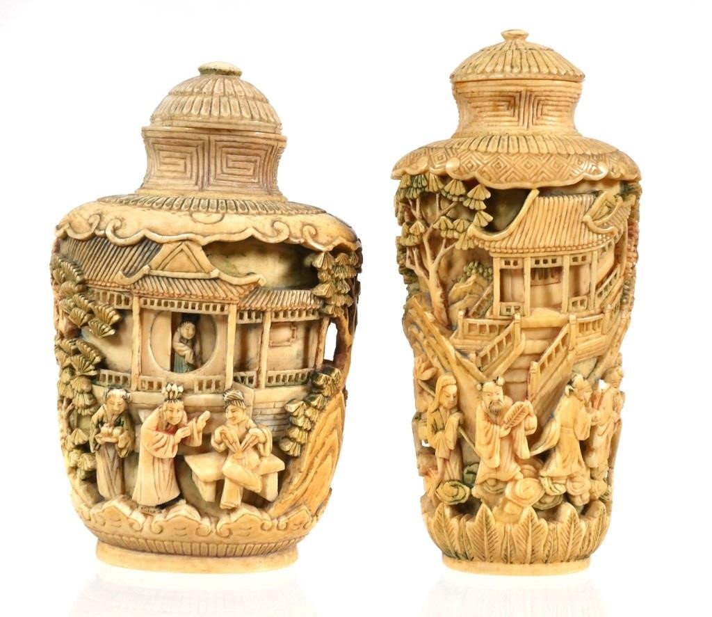 2 ANTIQUE CHINESE CARVED IVORY
